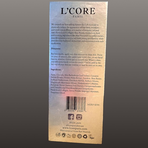NWT L’CORE PARIS 60 Sec INSTANT EYE LIFT Puffiness & Wrinkle Reducer MSRP $699 - Picture 3 of 4